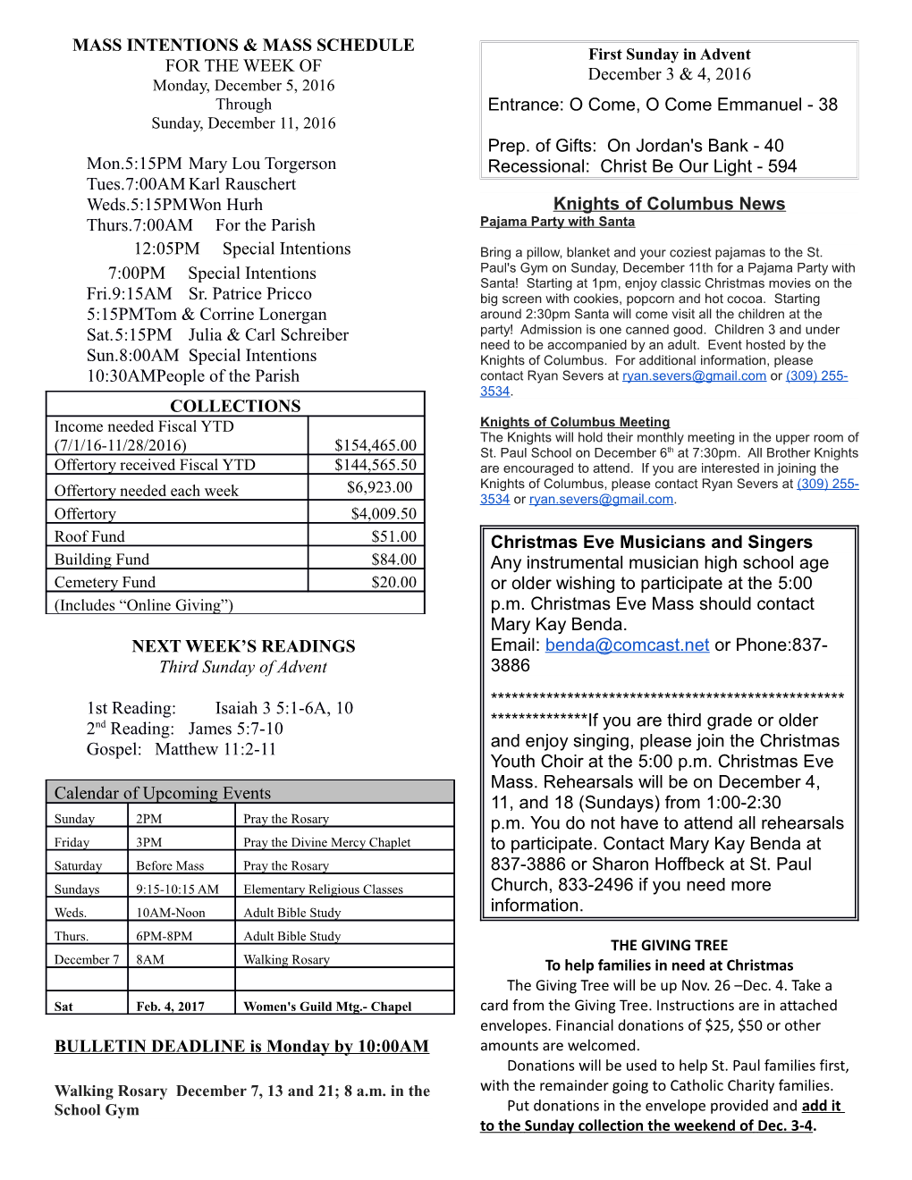 Mass Intentions & Mass Schedule s1