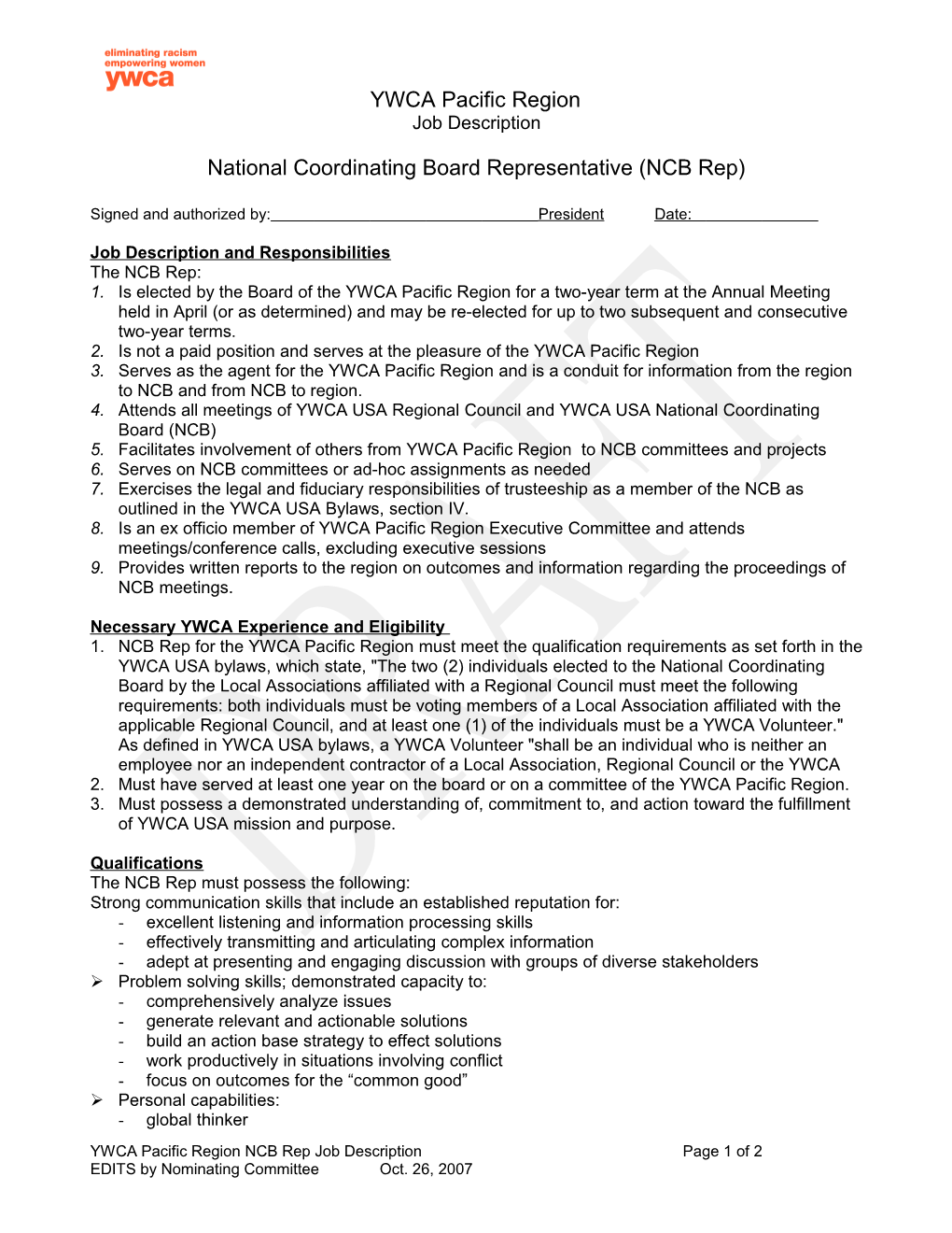 National Coordinating Board Representative