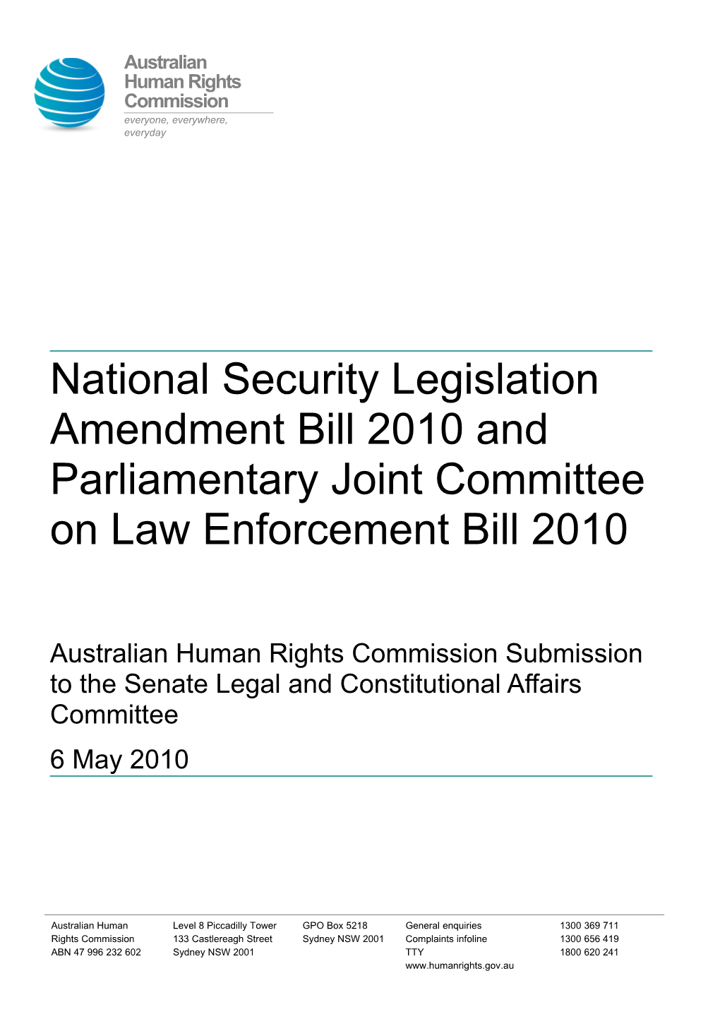 National Security Legislation Amendment Bill 2010 and Parliamentary Joint Committee On