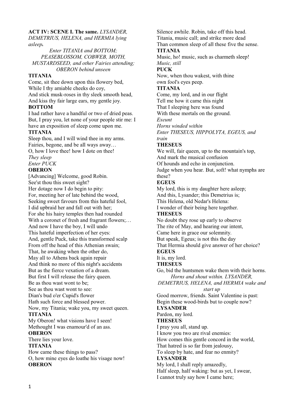 ACT IV: SCENE I. the Same. LYSANDER, DEMETRIUS, HELENA, and HERMIA Lying Asleep