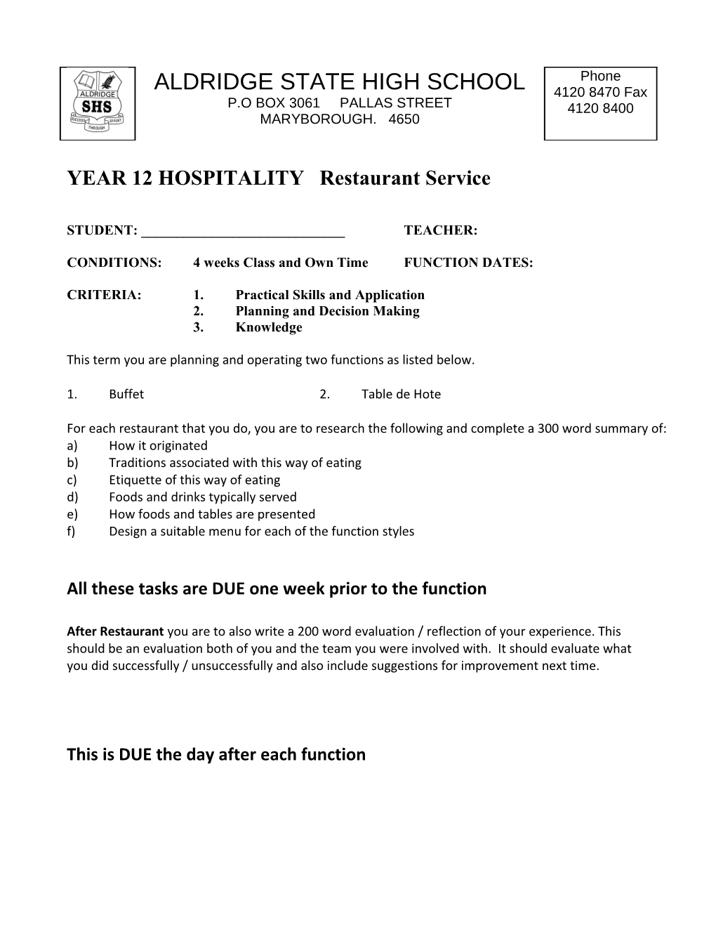 CONDITIONS:4 Weeks Class and Own Timefunction DATES