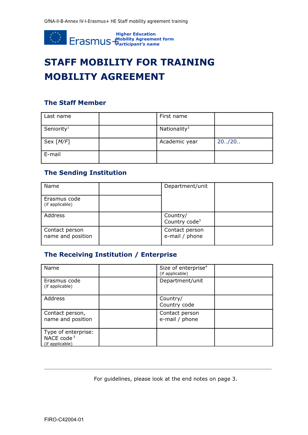 Gfna-II-B-Annex IV-I-Erasmus+ HE Staff Mobility Agreement Training