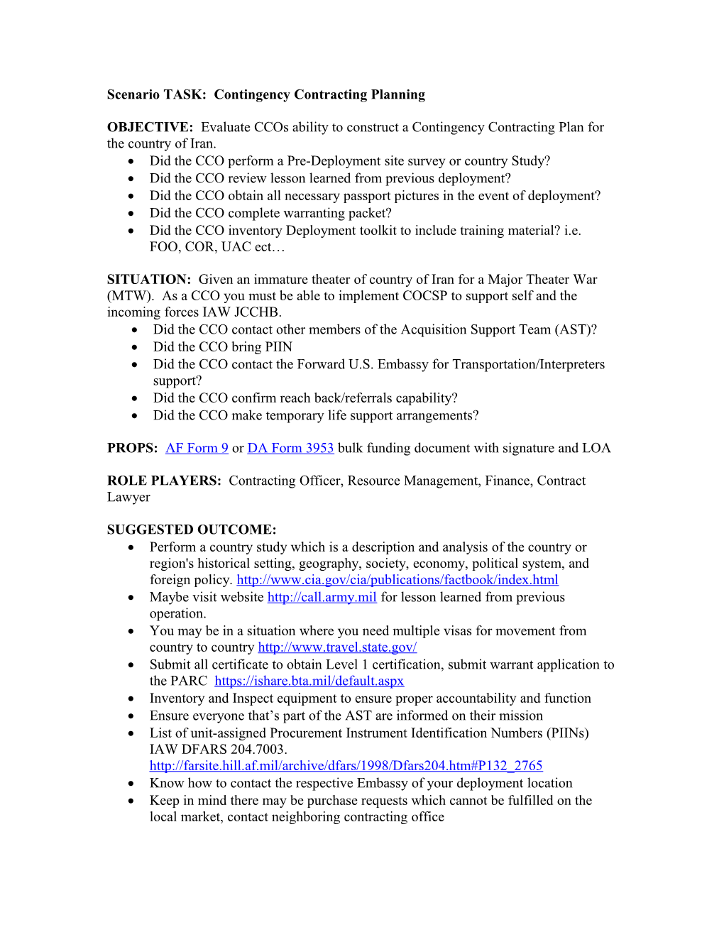 TASK: Contingency Contracting Planning