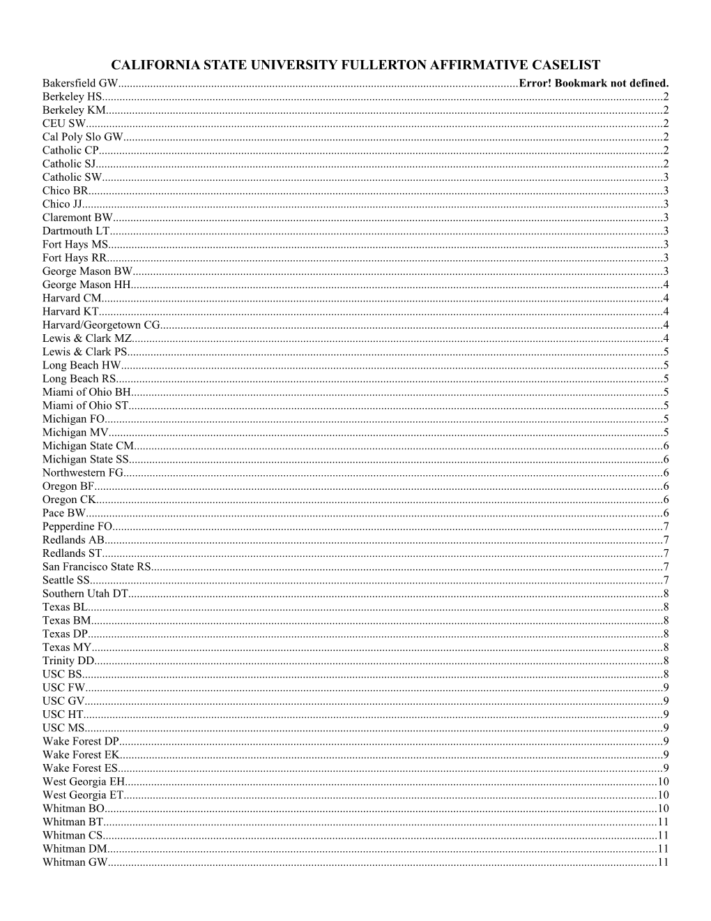 California State University Fullerton Affirmative Caselist