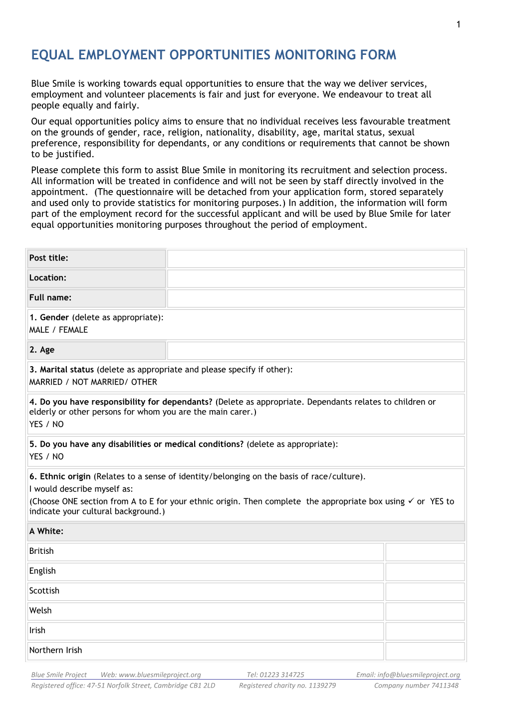 Equal Employment Opportunities Monitoring Form