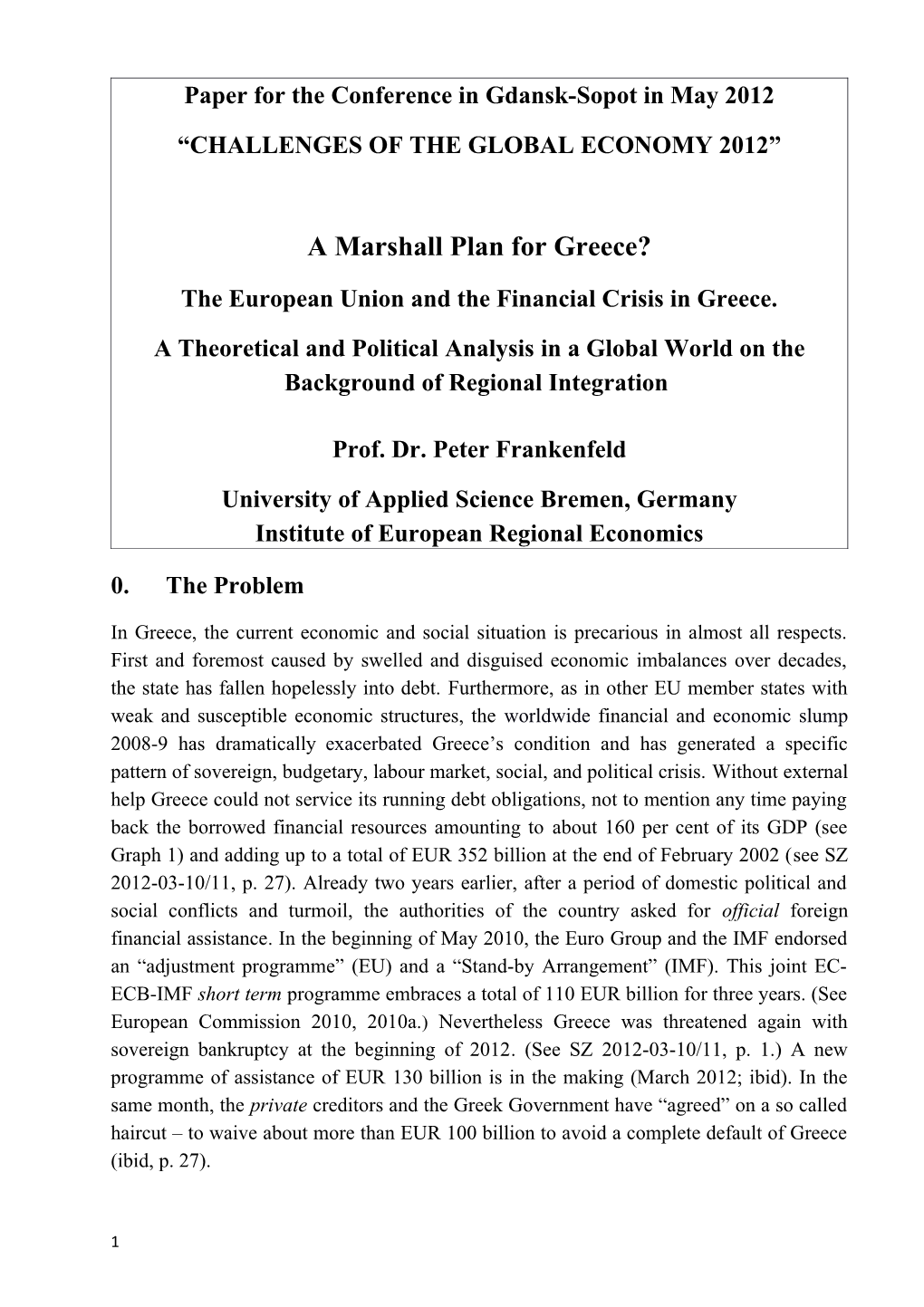 Paper for the Conference in Gdansk-Sopot in May 2012