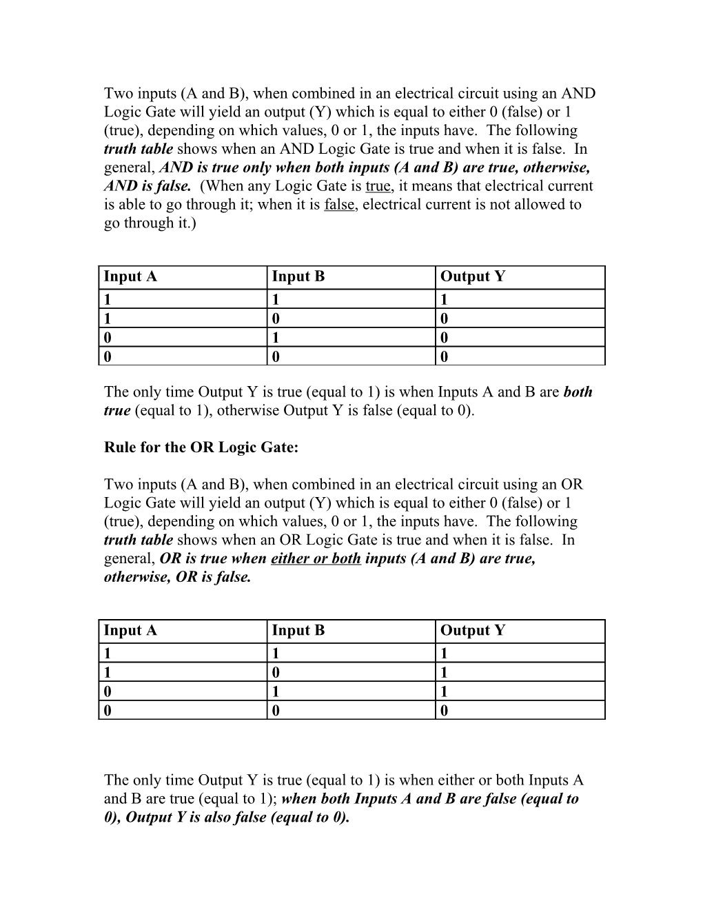 Two Inputs (A and B), When Combined in an Electrical Circuit Using an and Logic Gate Will