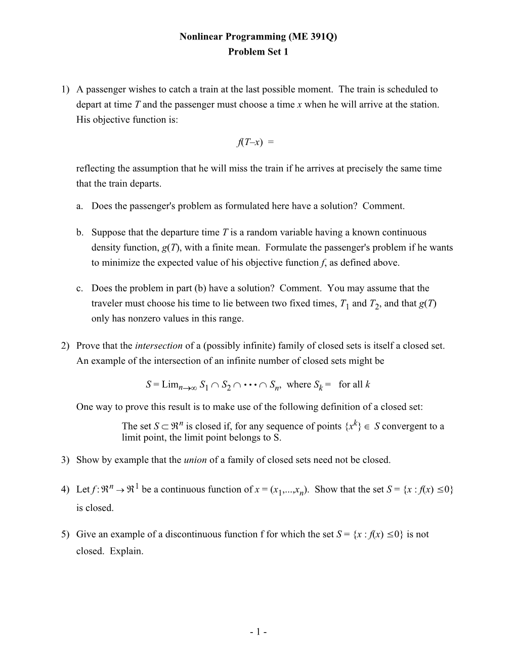 Nonlinear Programming (ME 391Q)