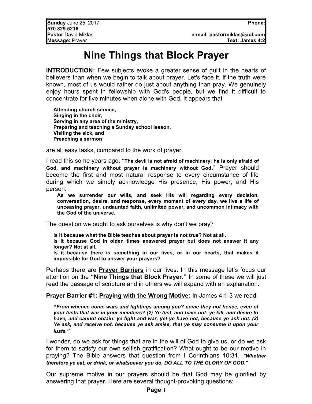 Nine Things That Block Prayer