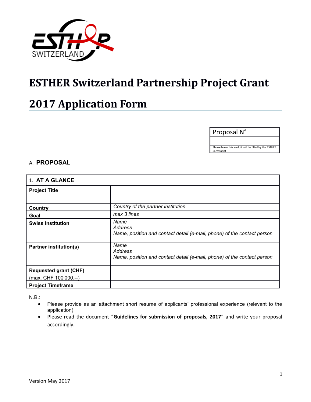 ESTHER Switzerland Partnership Projectgrant