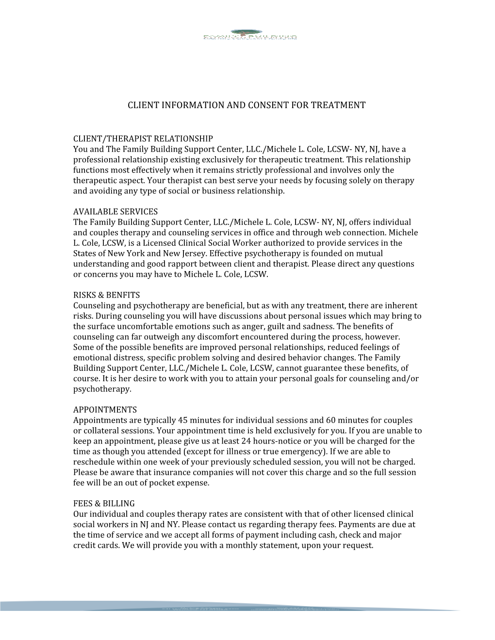 Client Information and Consent for Treatment