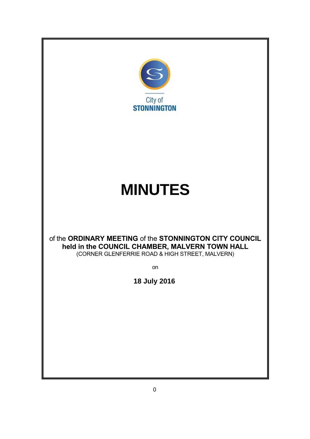 Minutes of Council Meeting - 18 July 2016
