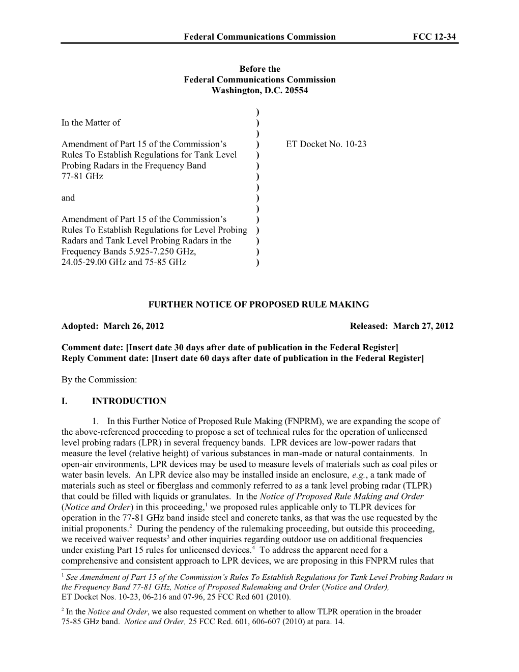 Federal Communications Commission FCC 12-34