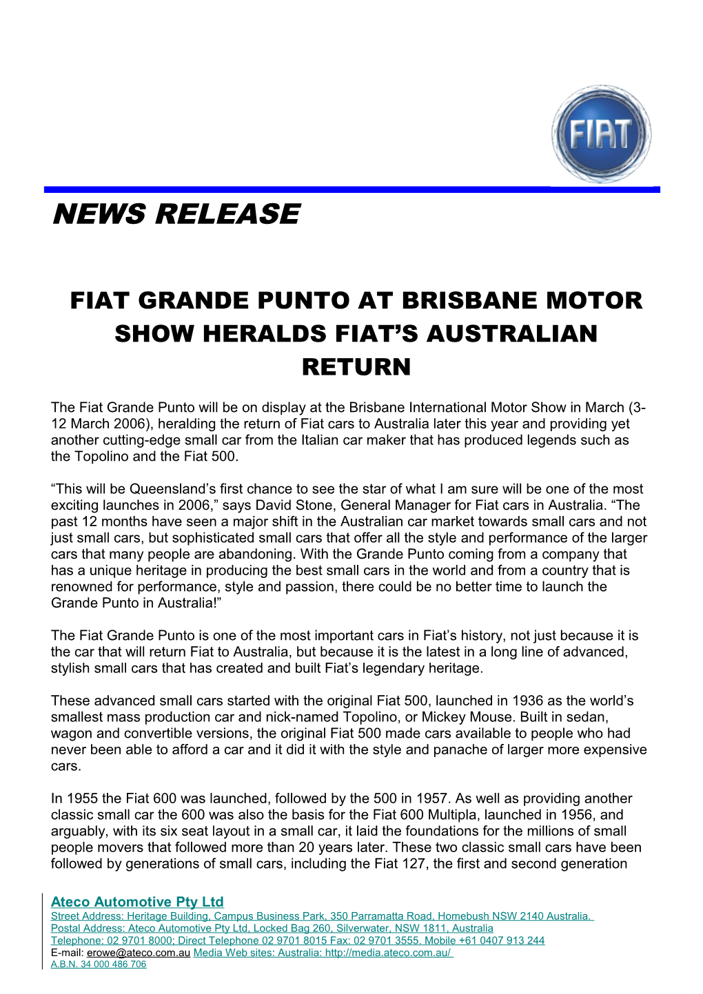 Fiat Grande Punto at Brisbane Motor Show Heralds Fiat S Australian Return