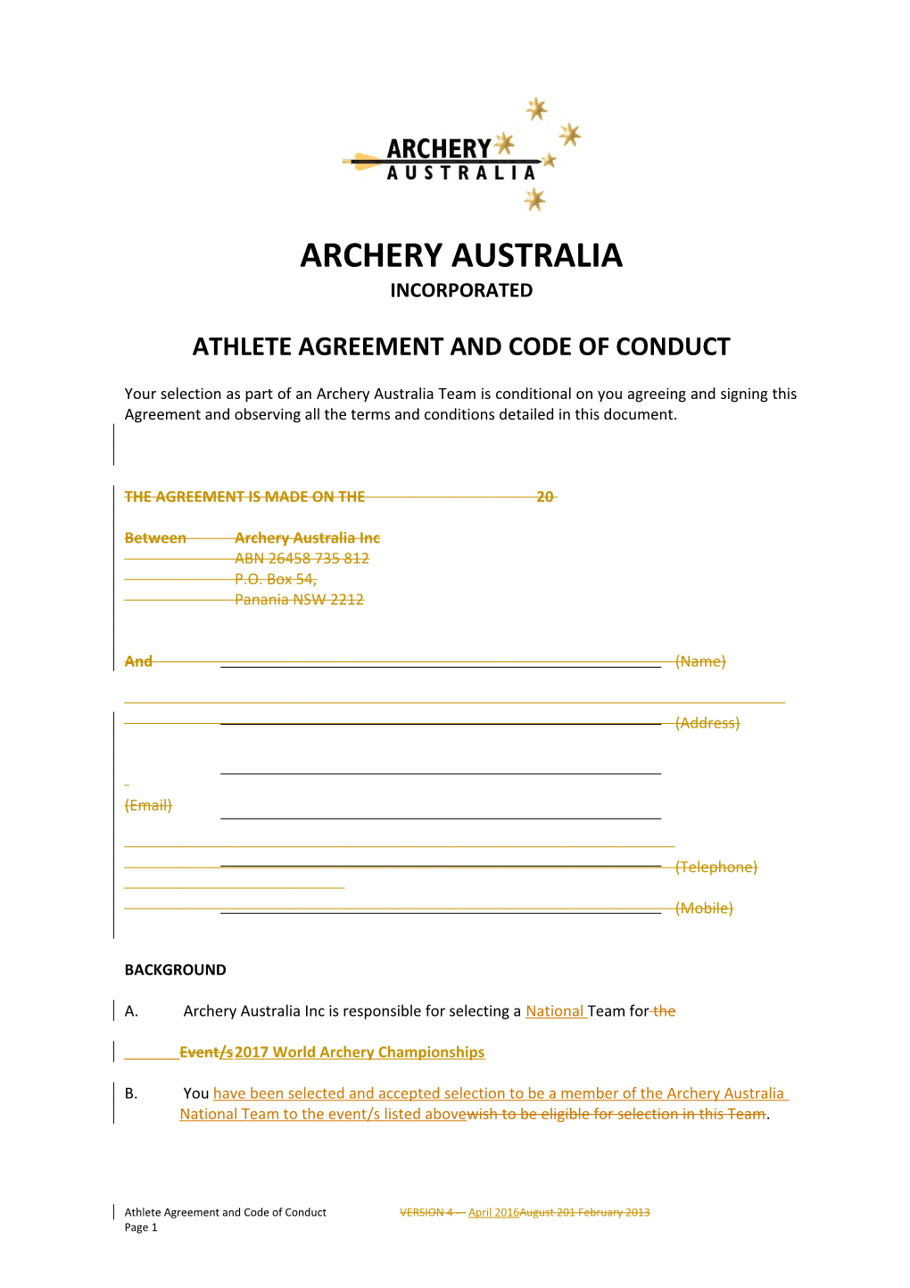 Athlete Agreement and Code of Conduct