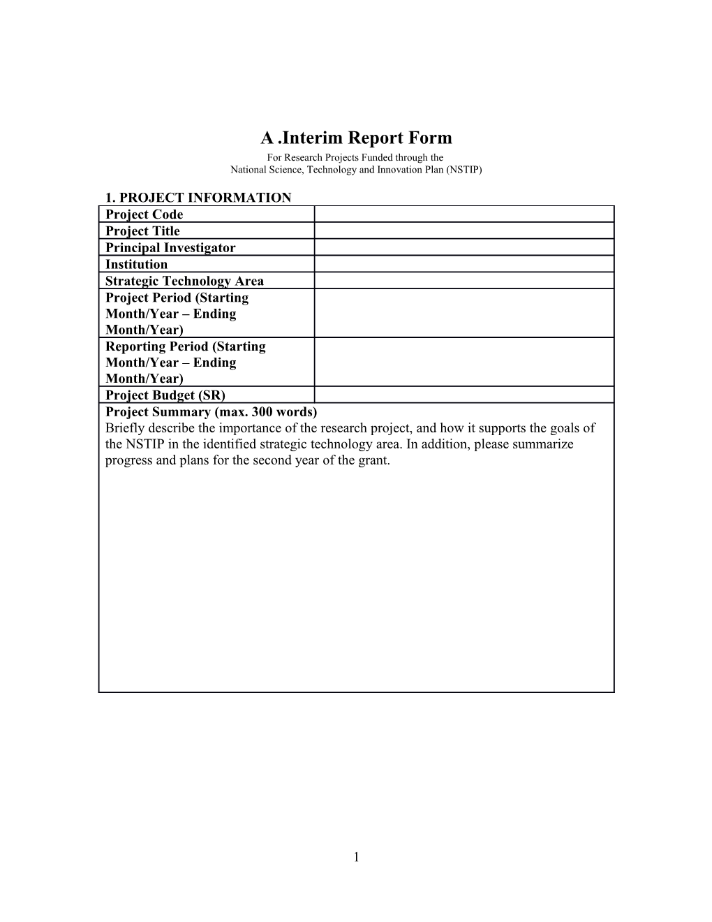 A.Interim Report Form