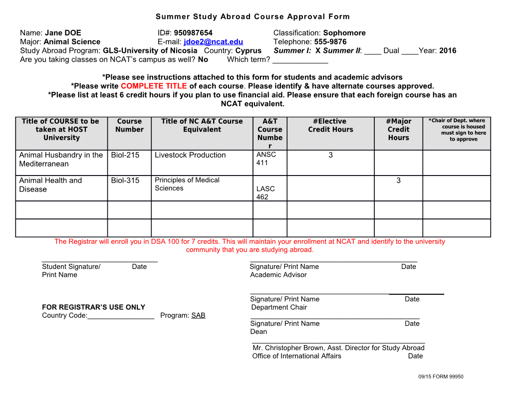 Summer Study Abroad Course Approval Form