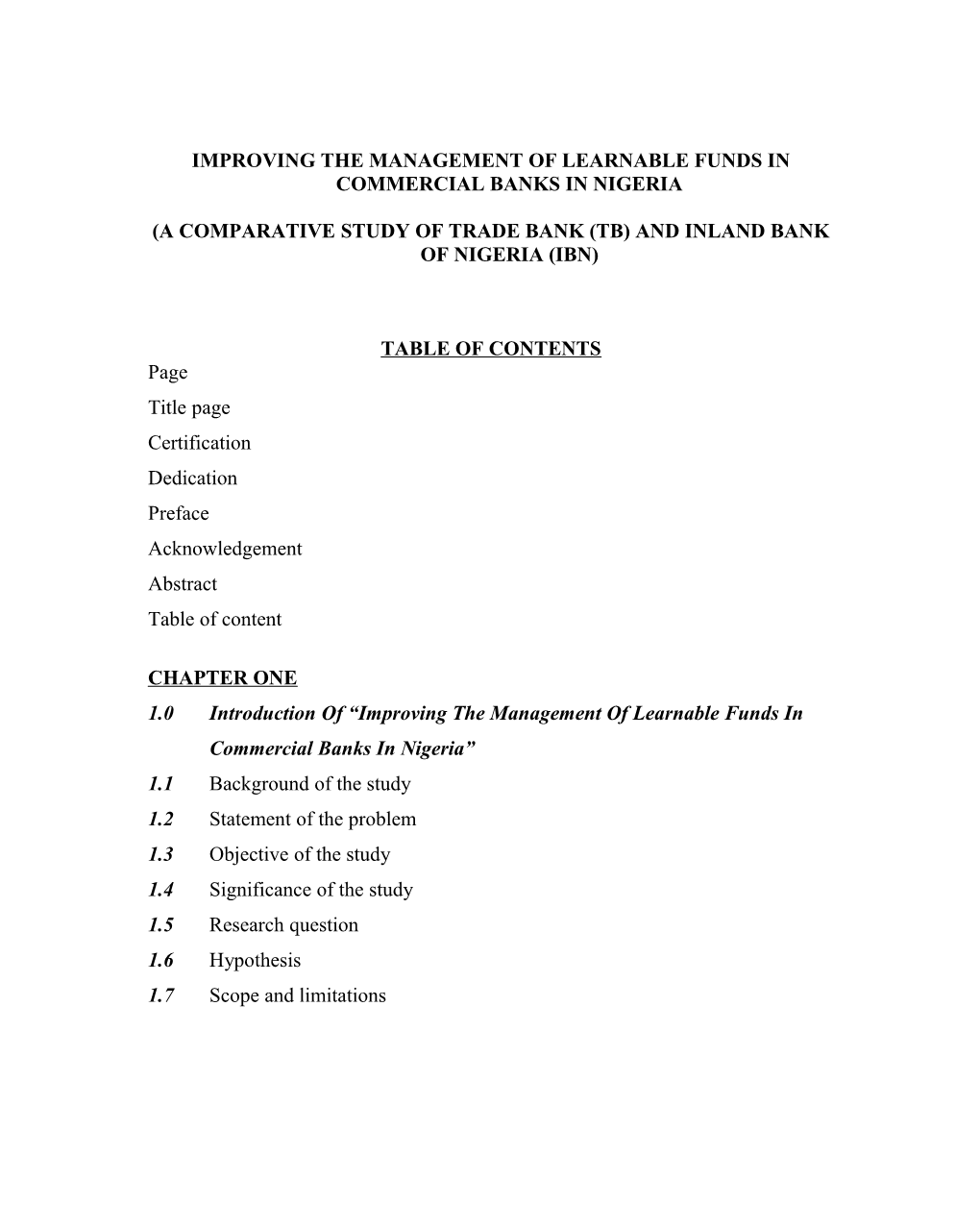 Improving the Management of Leanable Funds in Commercial Banks in Nigeria