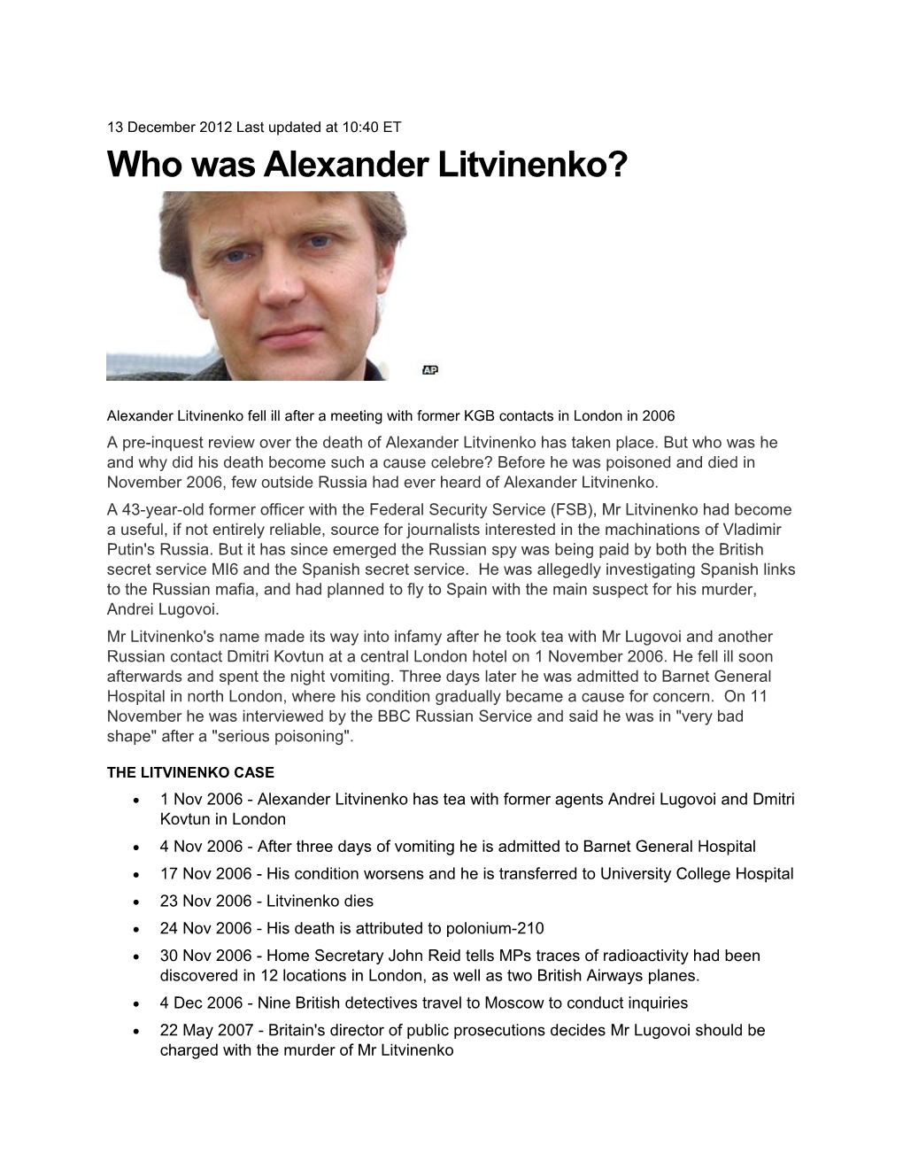 Who Was Alexander Litvinenko?