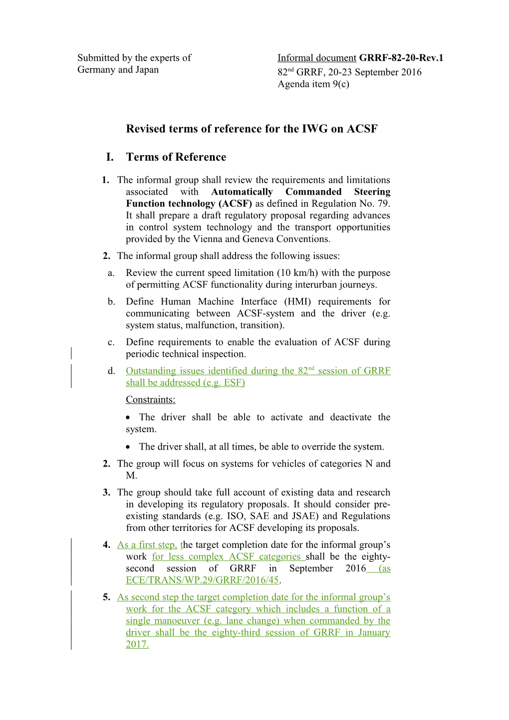 Revised Terms of Reference for the IWG on ACSF