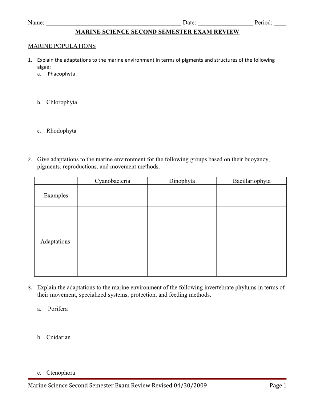 Marine Science 2Nd Semester Review