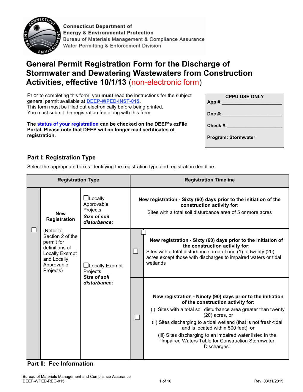 General Permit Registration Form for the Discharge of Stormwater Associated with Construction