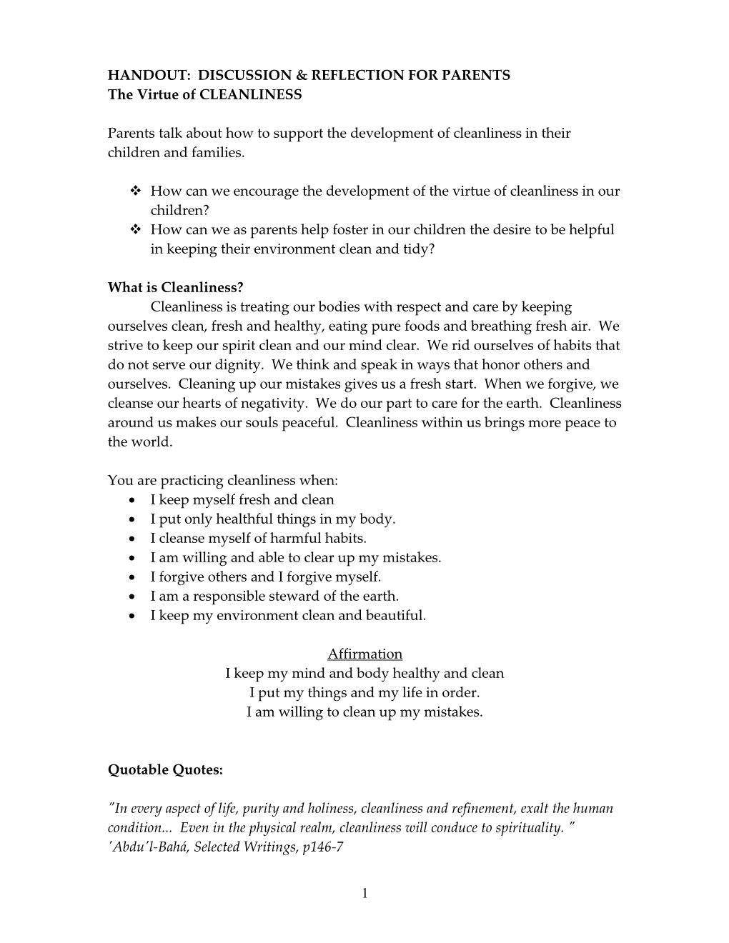 Handout: Discussion & Reflection for Parents