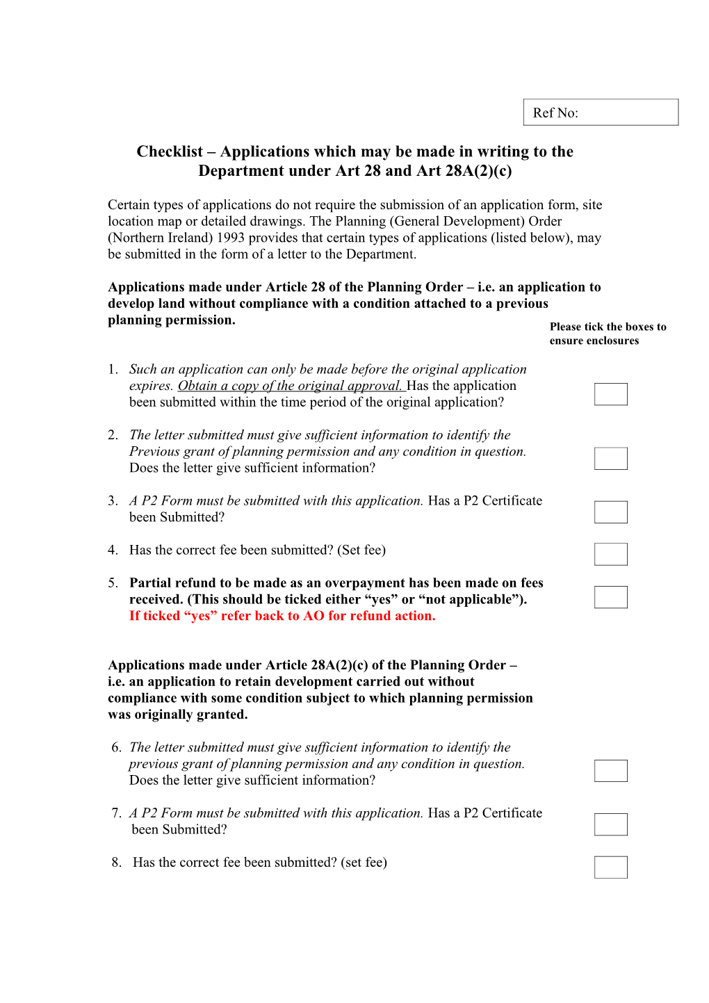 Checklist Applications Which May Be Made in Writing to the Department Under Art 28 And