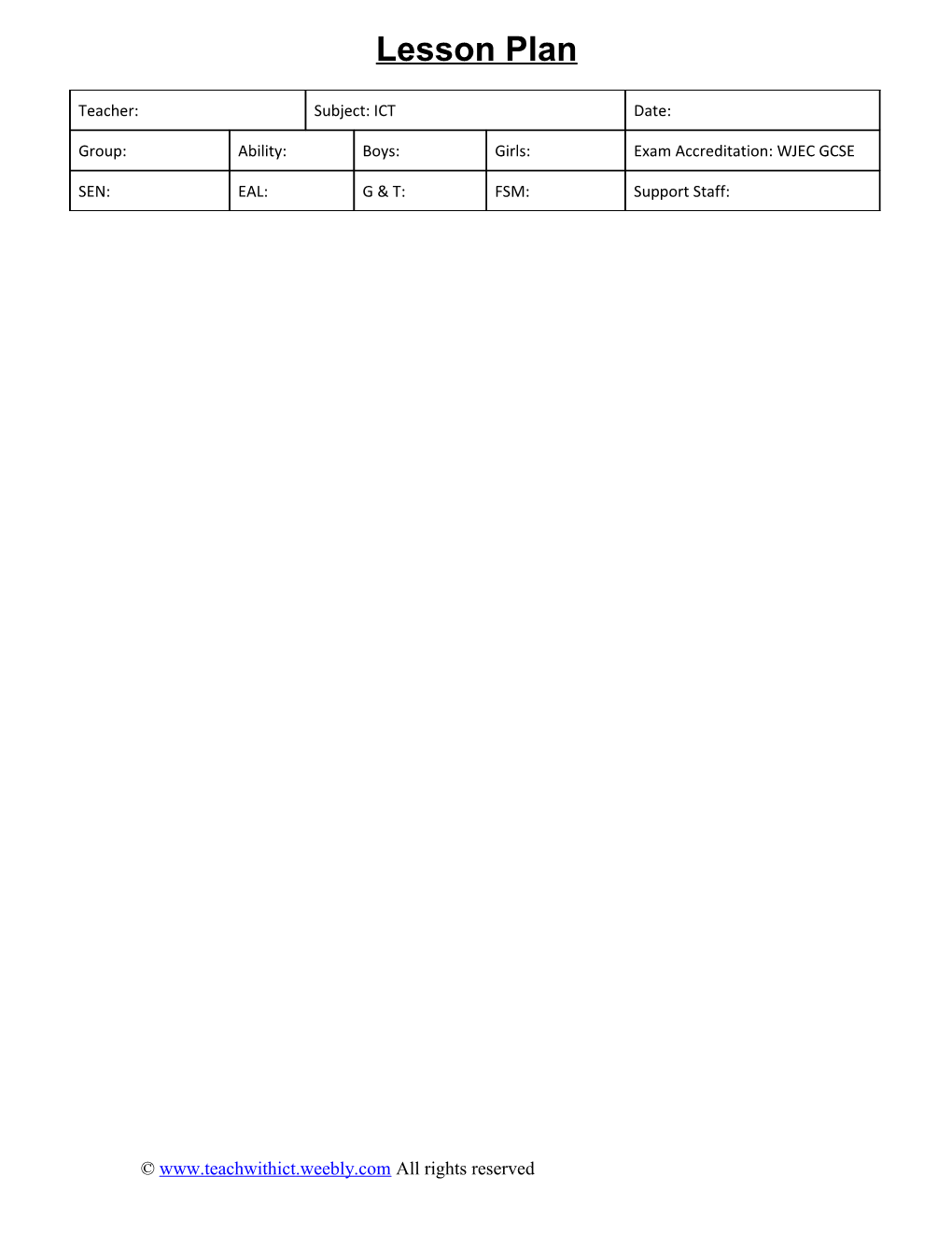 Lesson Plan Pro-Forma - PWS