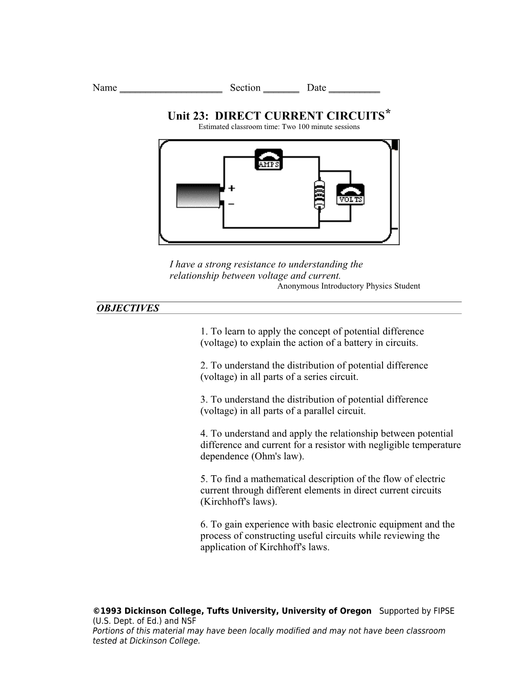 Calculus-Based Workshop Physics II: Unit 23 Direct Current Circuits Page 23-39