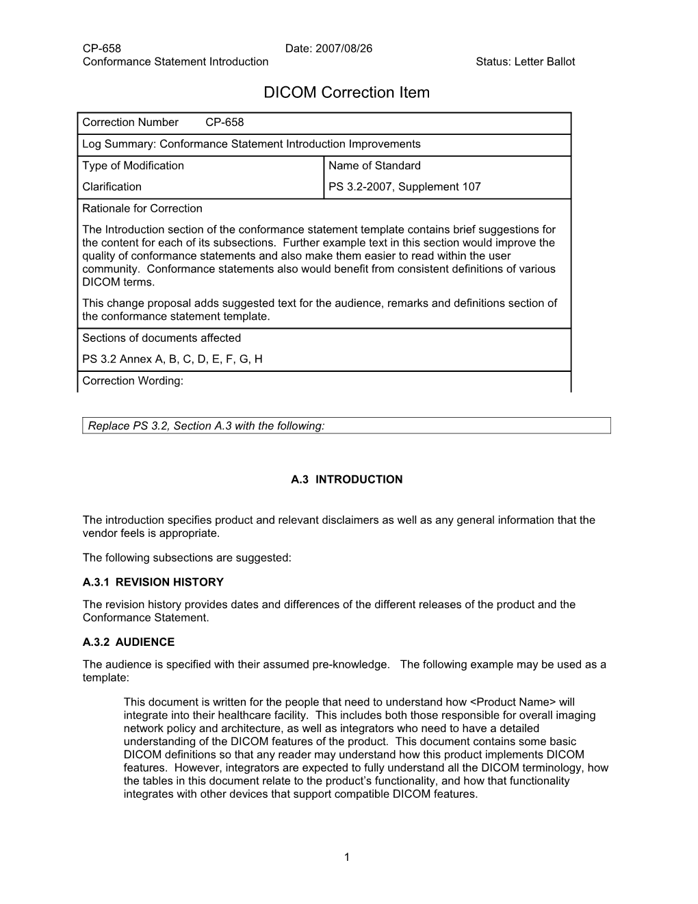 Conformance Statement Introduction Improvements