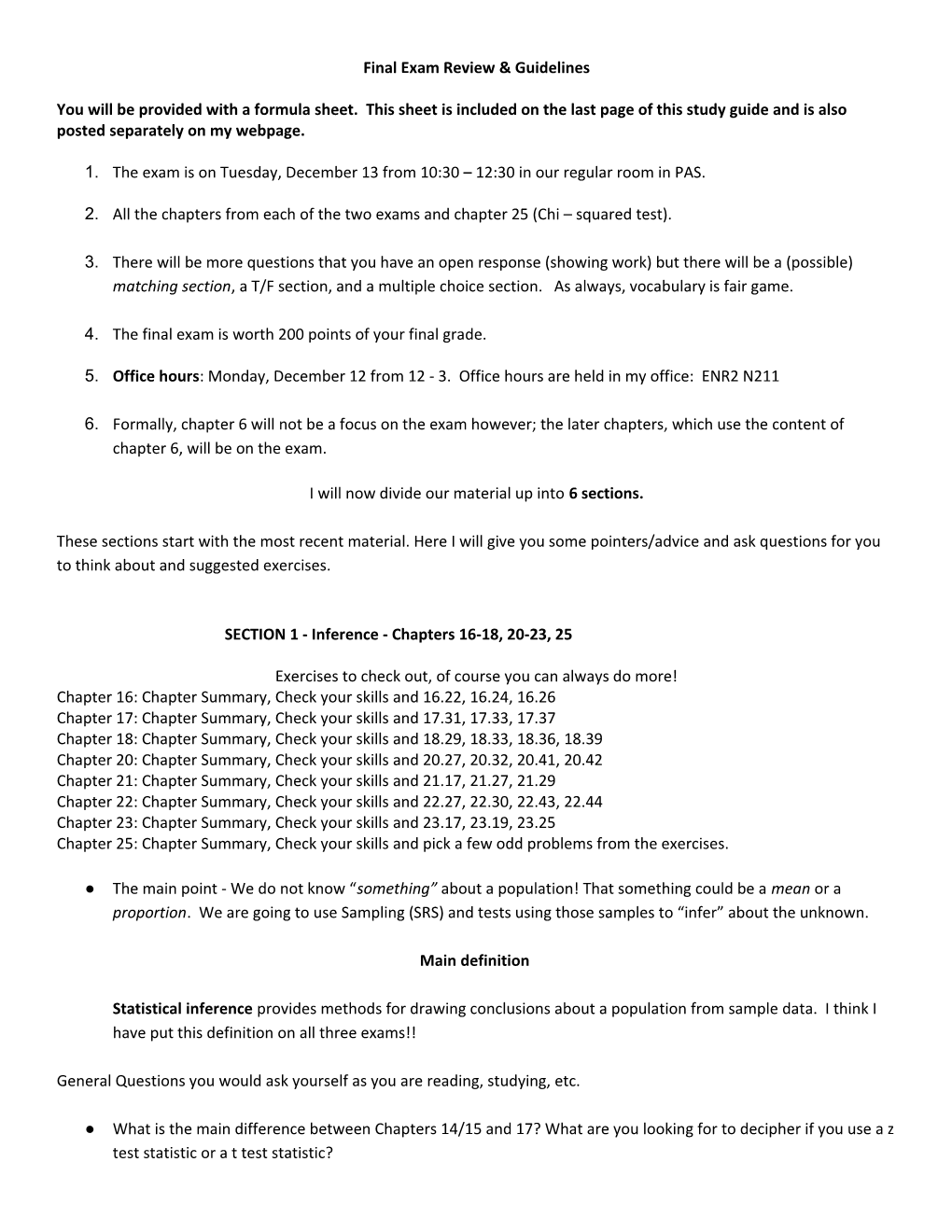 Final Exam Review & Guidelines