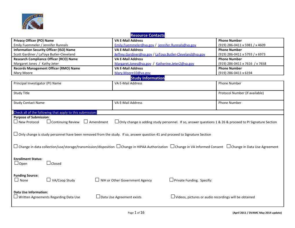 Resource Contacts