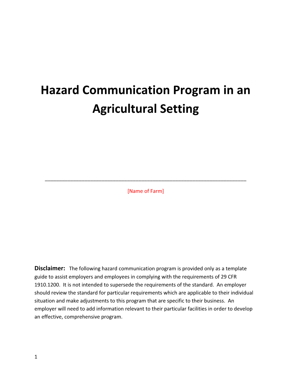 Hazard Communication Program in an Agricultural Setting