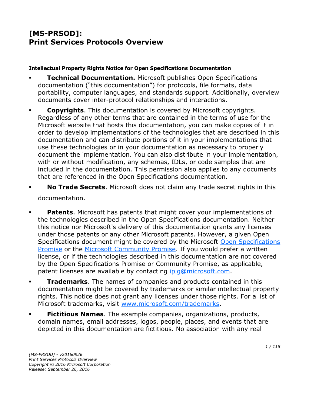 Print Services Protocols Overview