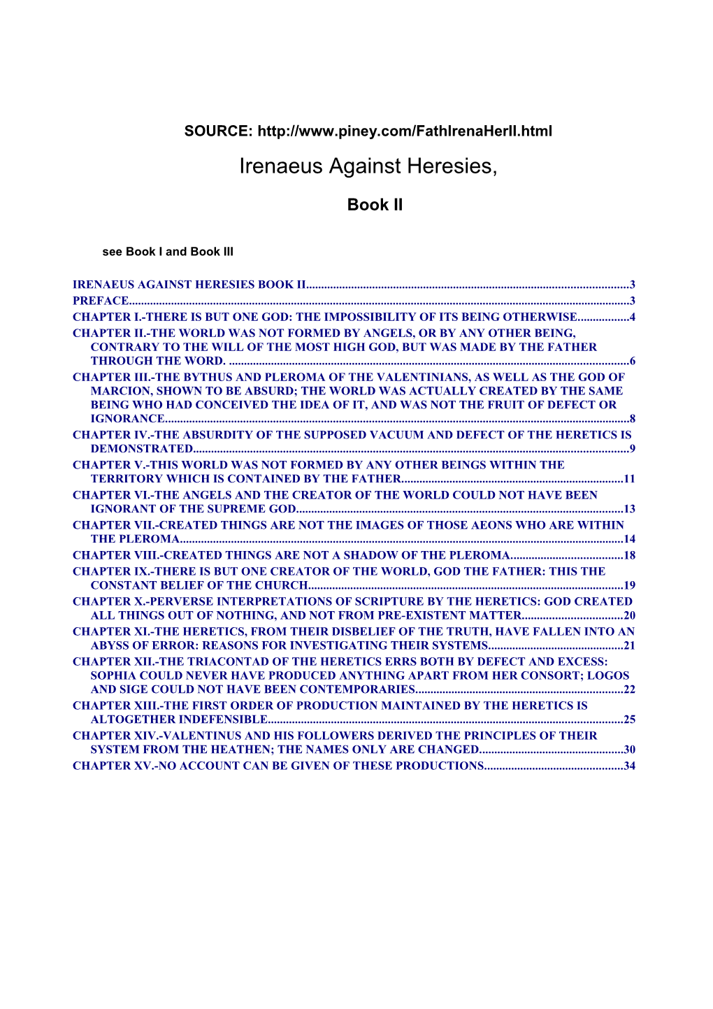 Irenaeus Against Heresies Book 2