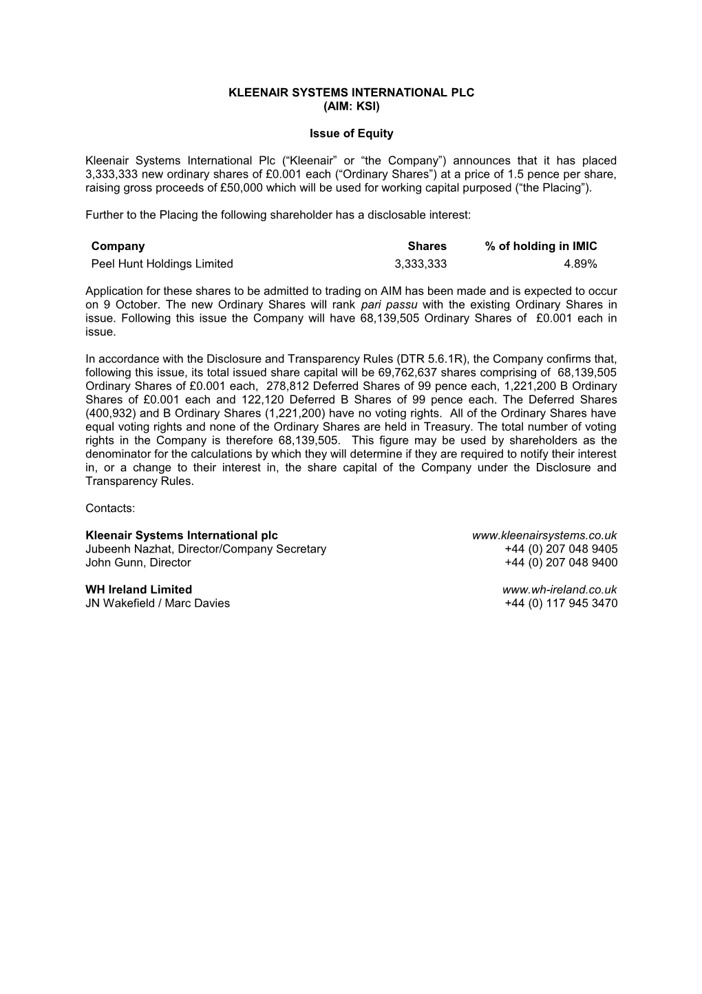 Exercise of Option in Relation to Convertible Loan Note