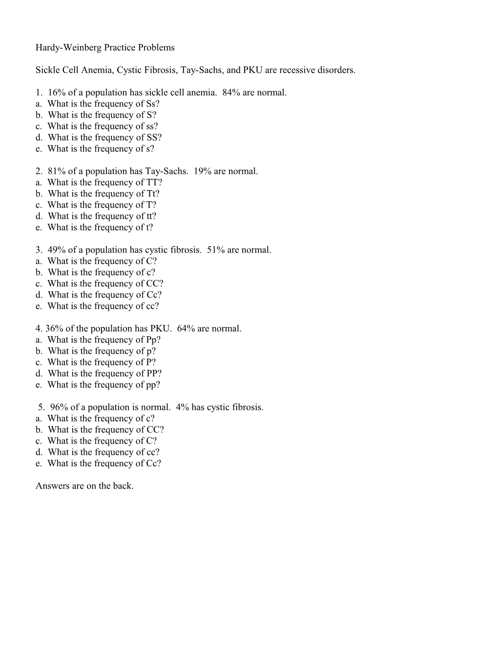 Hardy-Weinberg Practice Problems