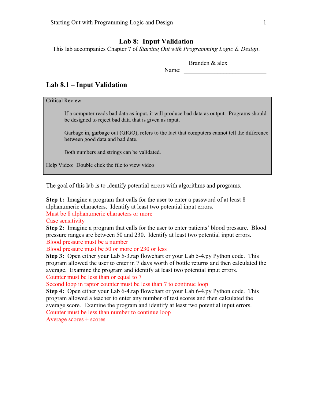 Student Lab 1: Input, Processing, and Output