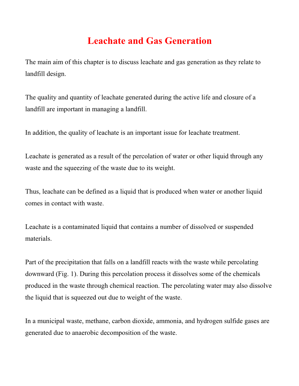 Leachate and Gas Generation