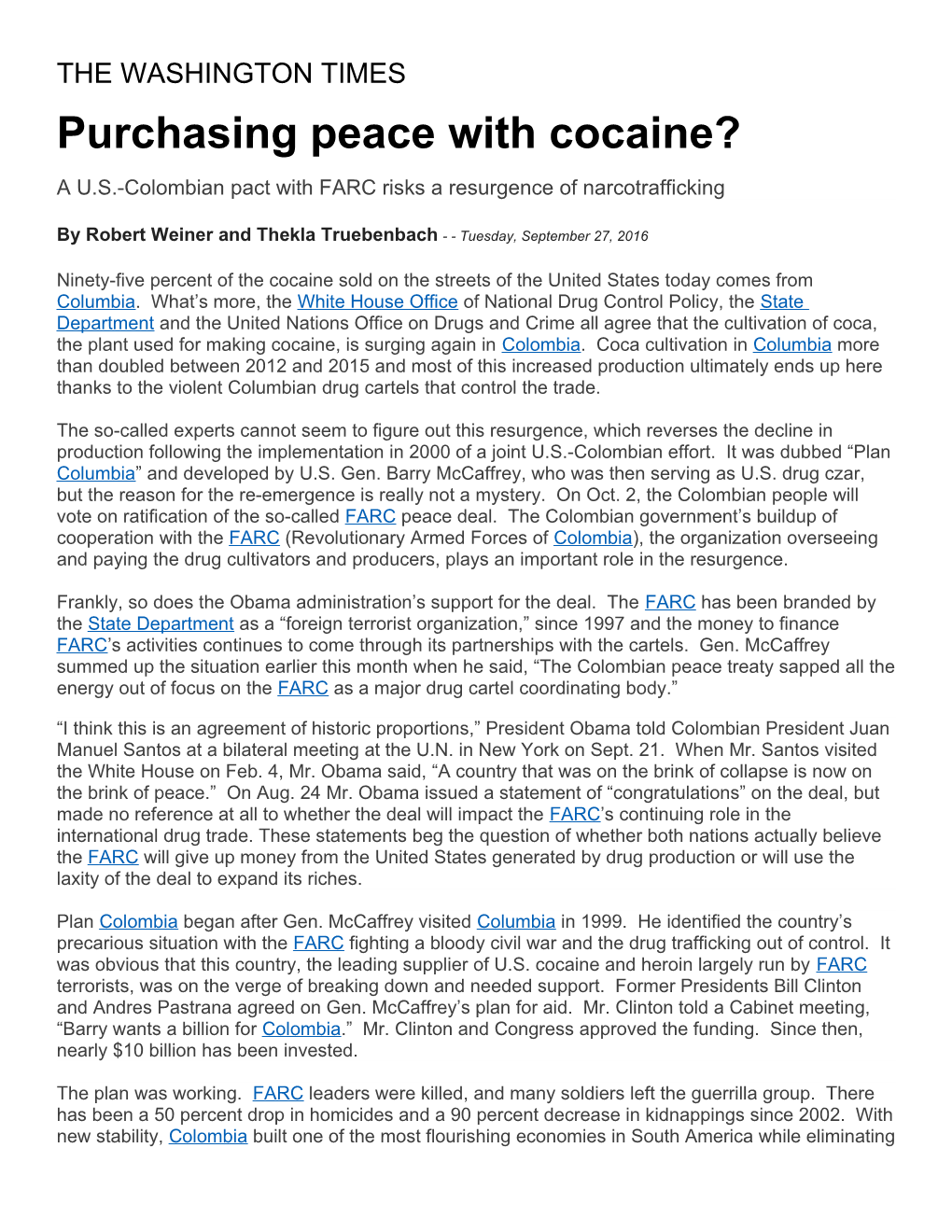 Purchasing Peace with Cocaine?