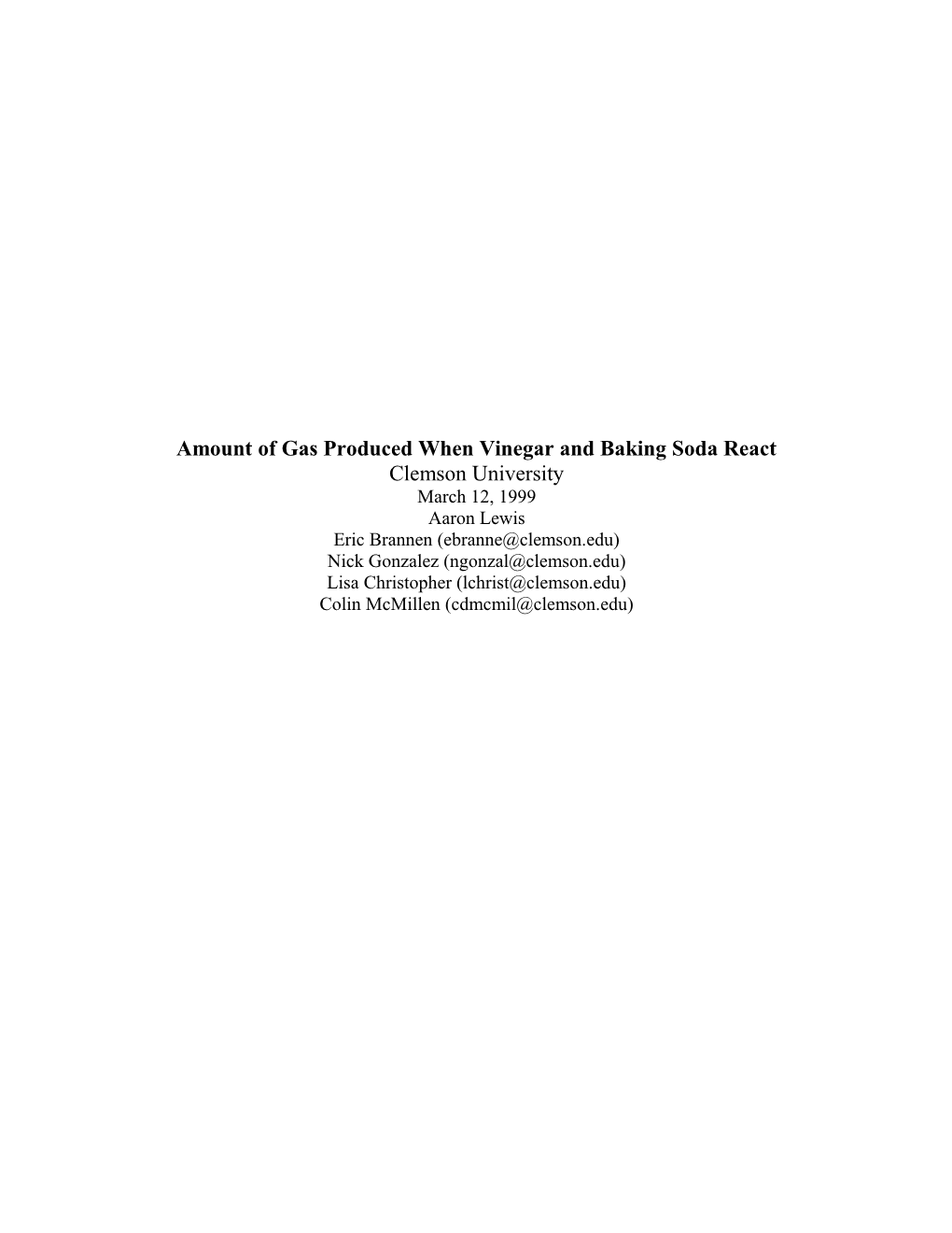 Amount of Gas Produced When Vinegar and Baking Soda React