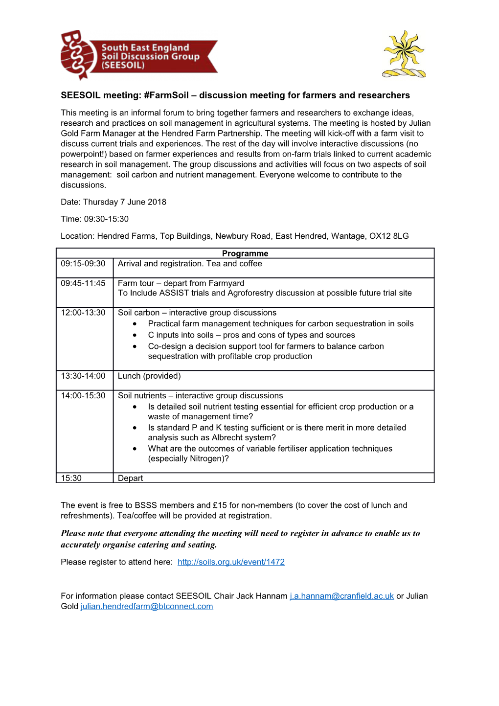 SEESOIL Meeting:#Farmsoil Discussion Meeting for Farmers and Researchers