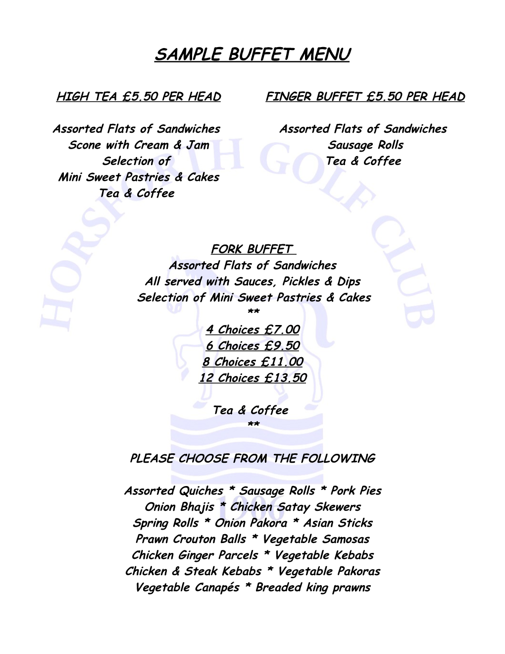 Sample Buffet Menu