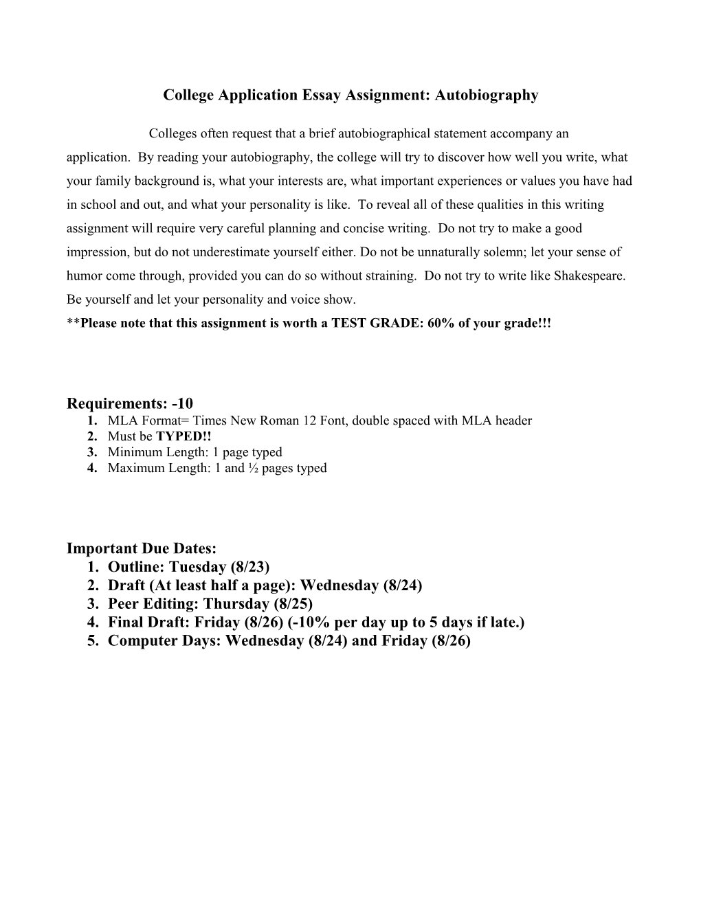 College Application Essay Scoring Rubric