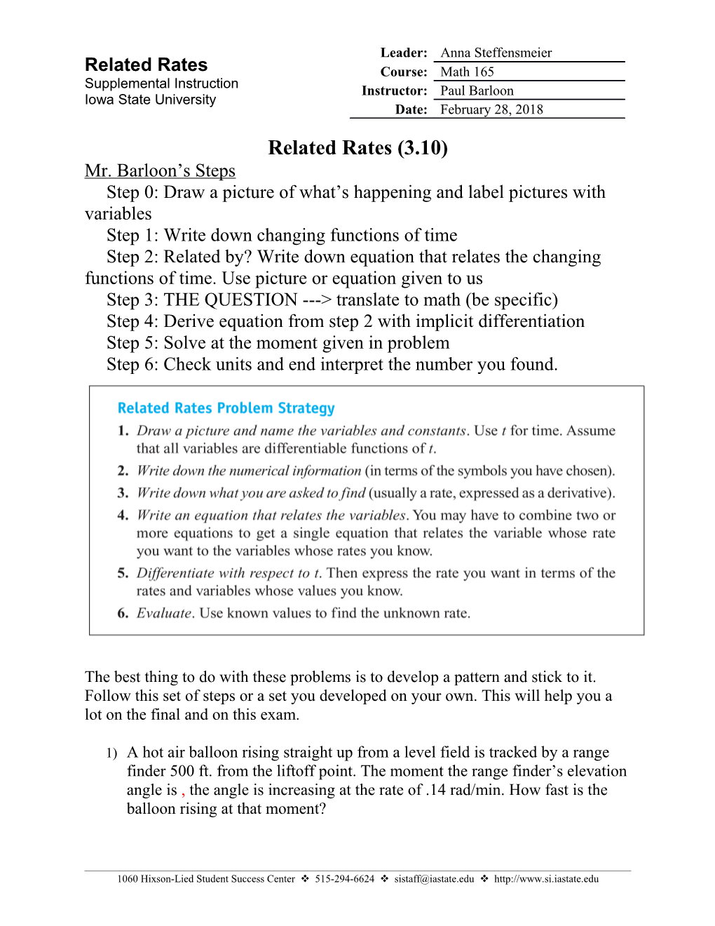 Related Rates (3.10)