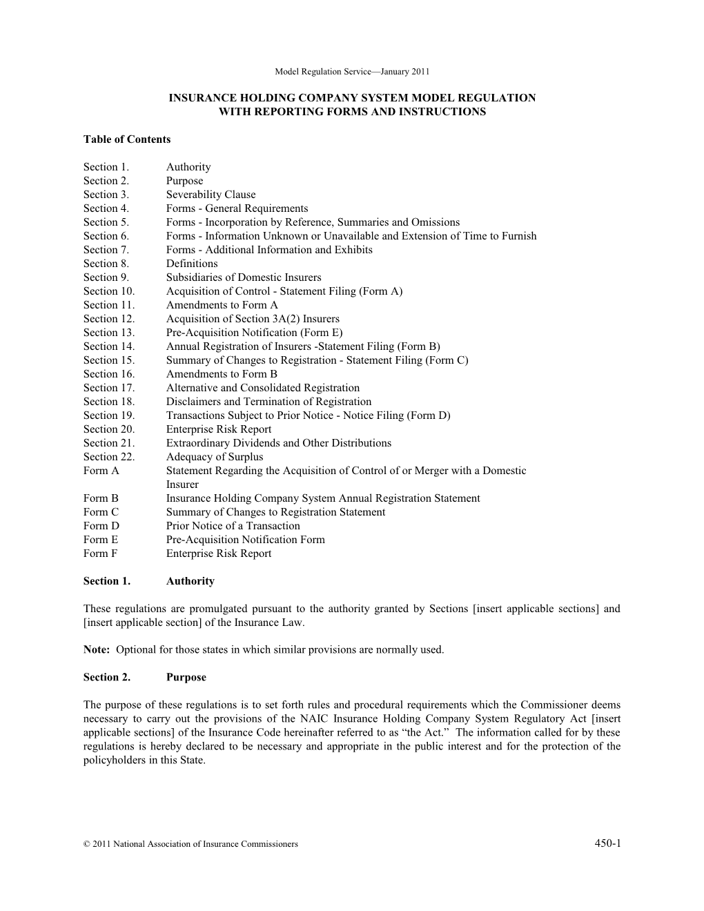 Model 450 - Ins. Holding Company System Mod. Reg