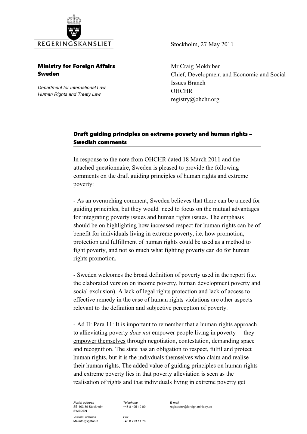 Draft Guiding Principles on Extreme Poverty and Human Rights Swedish Comments