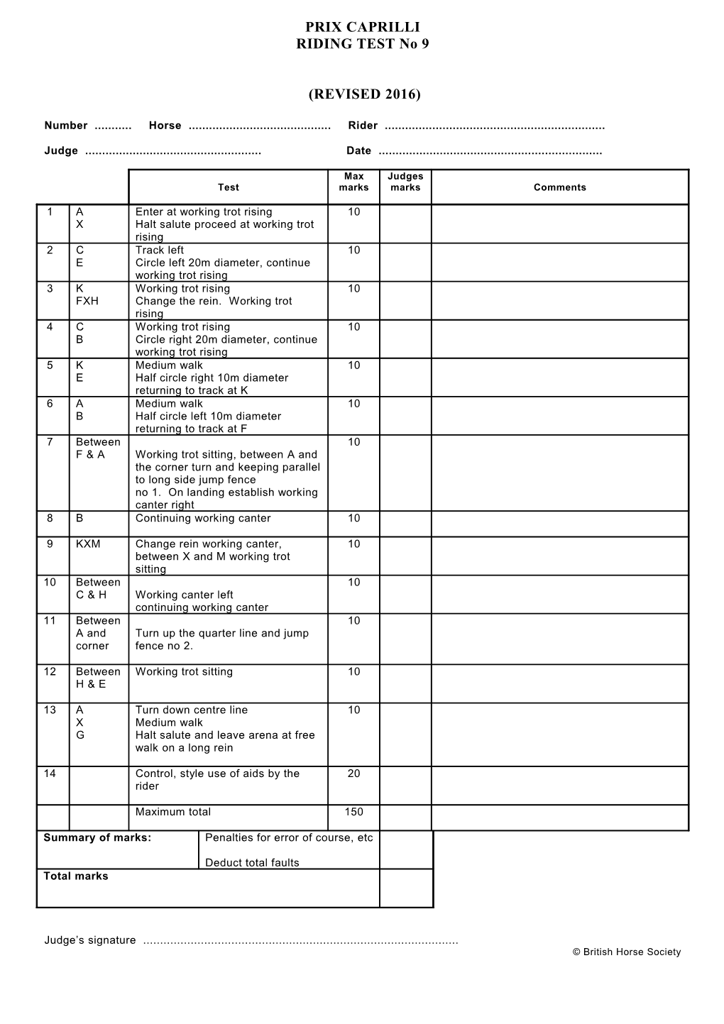 RIDING TEST No 9