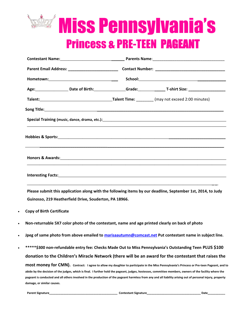 Princess & PRE-TEEN PAGEANT